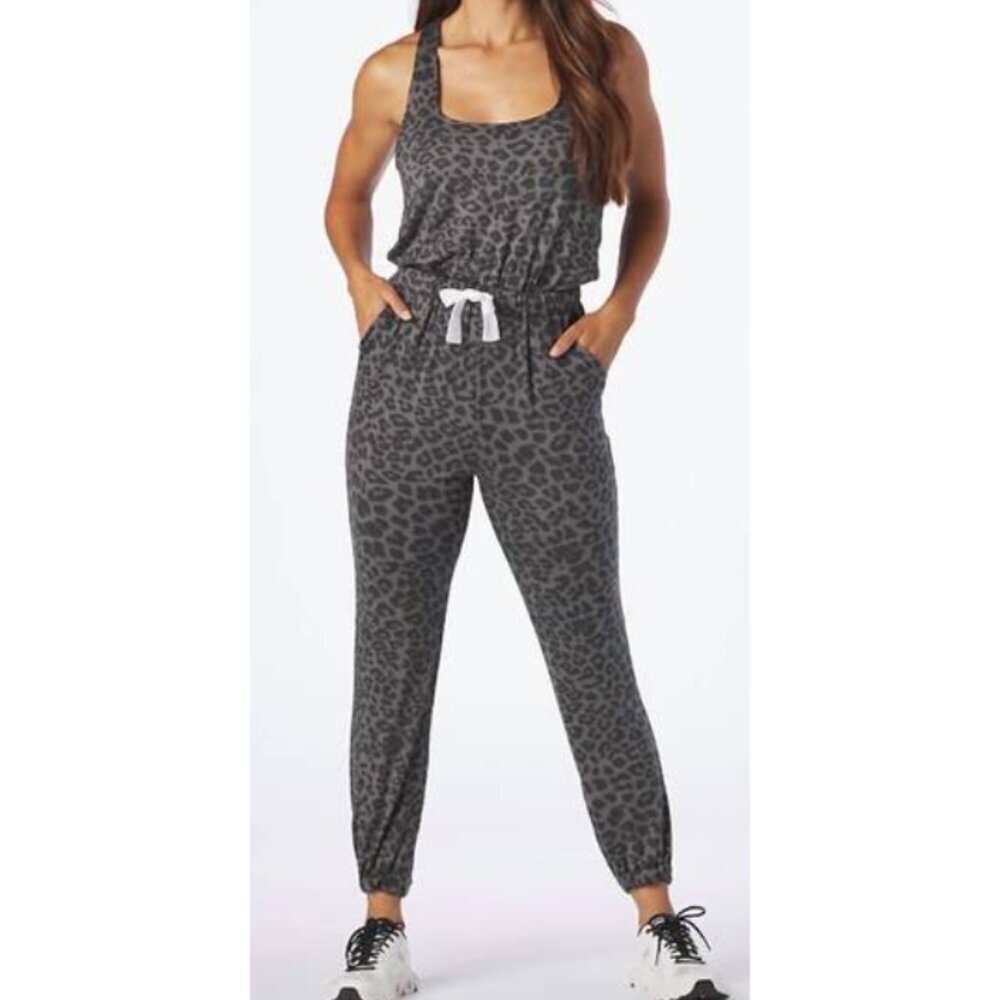 New Glyder Leisure Jumpsuit Womens S Black Tonal Leopard
